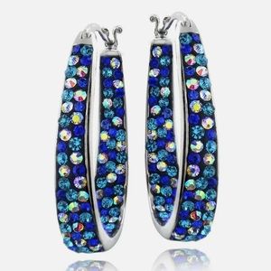 New Blue & Aqua Color Crystal Ombre Inside-
Out Oval Hoop Earrings!